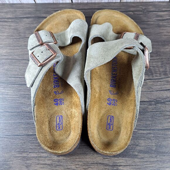 Birkenstock Arizona Suede Soft Footbed Sandals Women's Sz 9 EU40 Taupe (VGC) - Picture 6 of 8